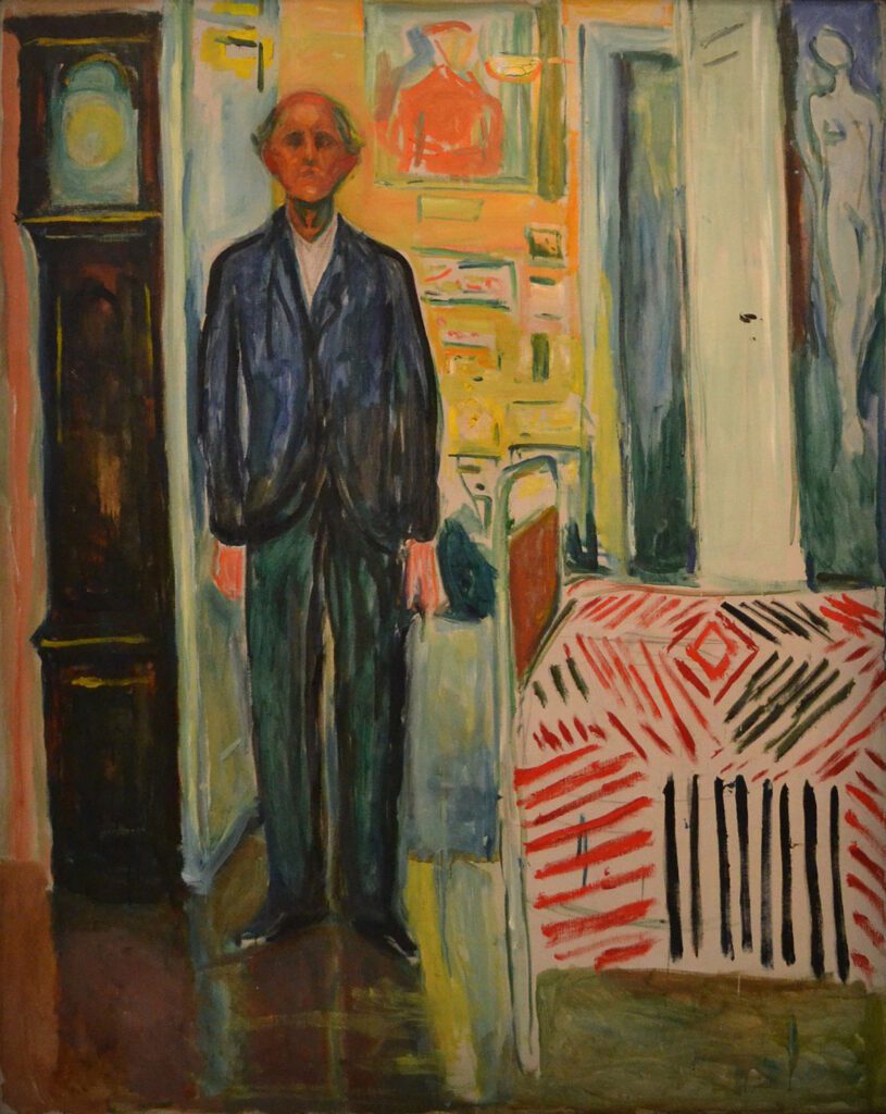 Edvard Munch Selvportrett. Mellom klokken og sengen