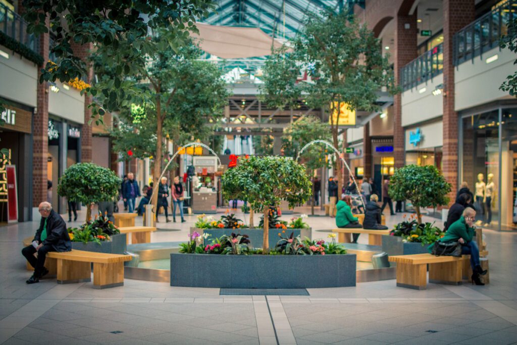 shopping mall square mall center spring tree water green 666202