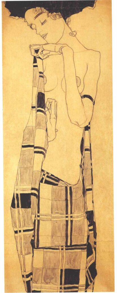 Schiele Stehendes Madchen mit kariertem Tuch