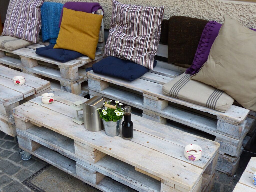 cafe rustic outdoor furniture table bank patio summer 1094705